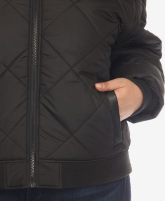 Plus Size Diamond Quilted Puffer Bomber Jacket