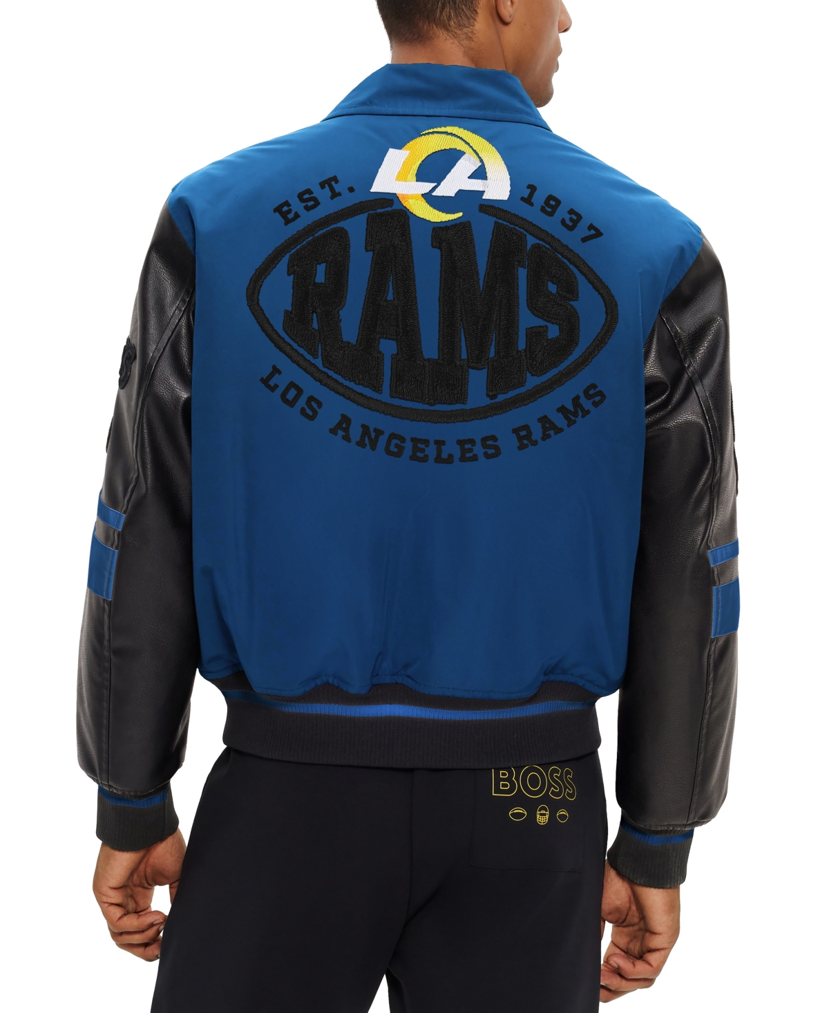 Shop Hugo Boss Boss By  Men's Boss X Nfl Rams Water-repellent Bomber Jacket In Bright Blue