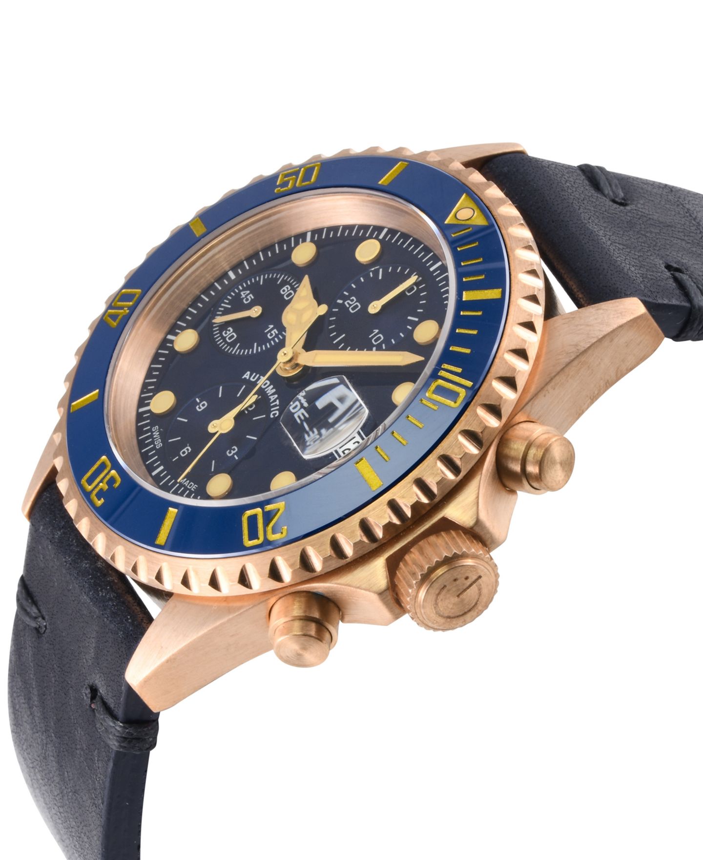 Мужские часы Gevril Wall Street Swiss Automatic Leather Strap Watch 44mm, цвет: Тёмно-синий — фото 4