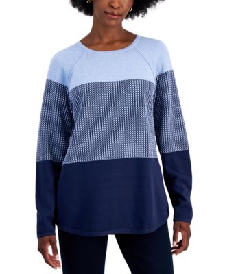 Colorblocked Curved-Hem Textured Sweater, Created for Macy's