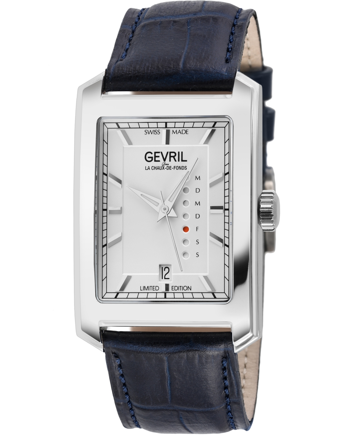 Gevril Men's Manhattan Henge Navy Blue Leather Watch 39mm In Silver