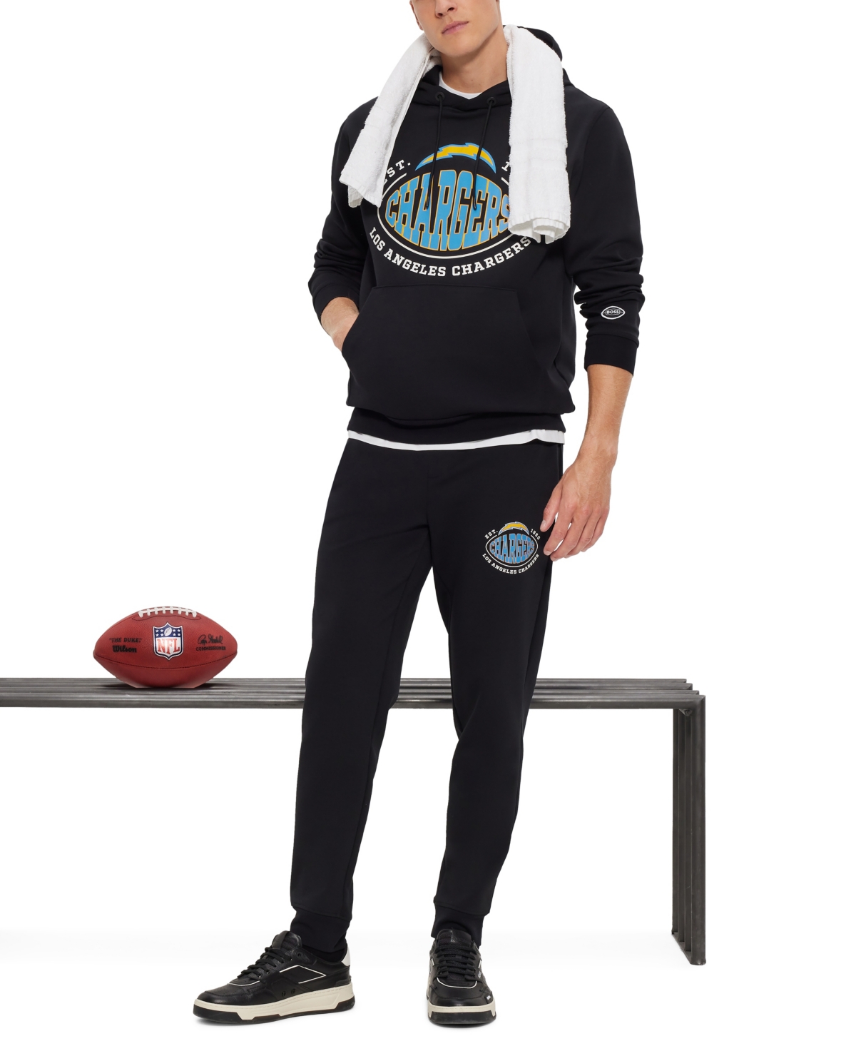 Shop Hugo Boss Boss By  Men's Boss X Nfl Los Angeles Chargers Hoodie In Black