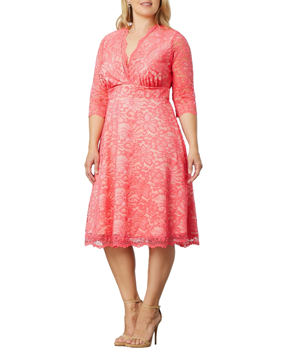 KIYONNA PLUS SIZE MADEMOISELLE LACE COCKTAIL DRESS WITH SLEEVES