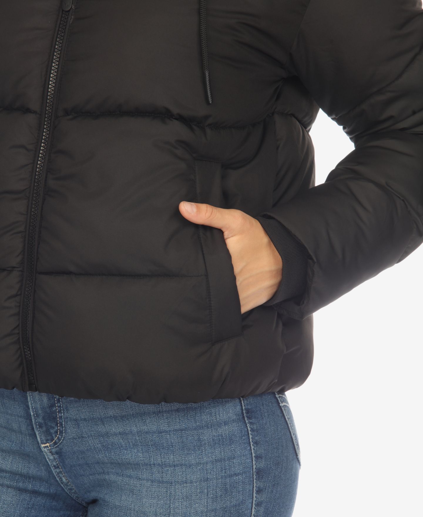 Женская куртка White Mark Full Front Zip Hooded Bomber Puffer, цвет: Чёрный — фото 7