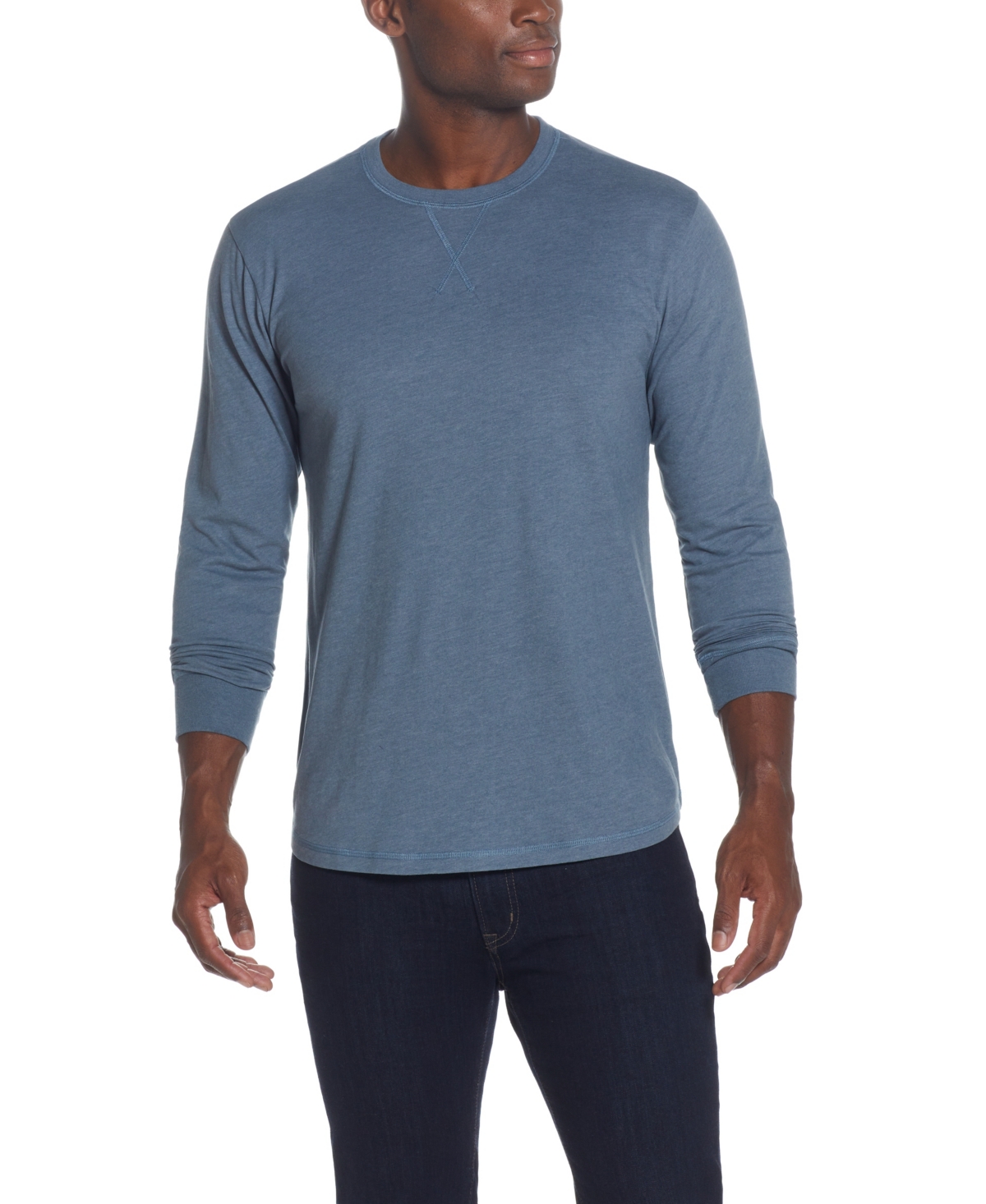 Weatherproof Vintage Men's Long Sleeved Brushed Jersey Crew Neck T-shirt In Blue Mirage Heather