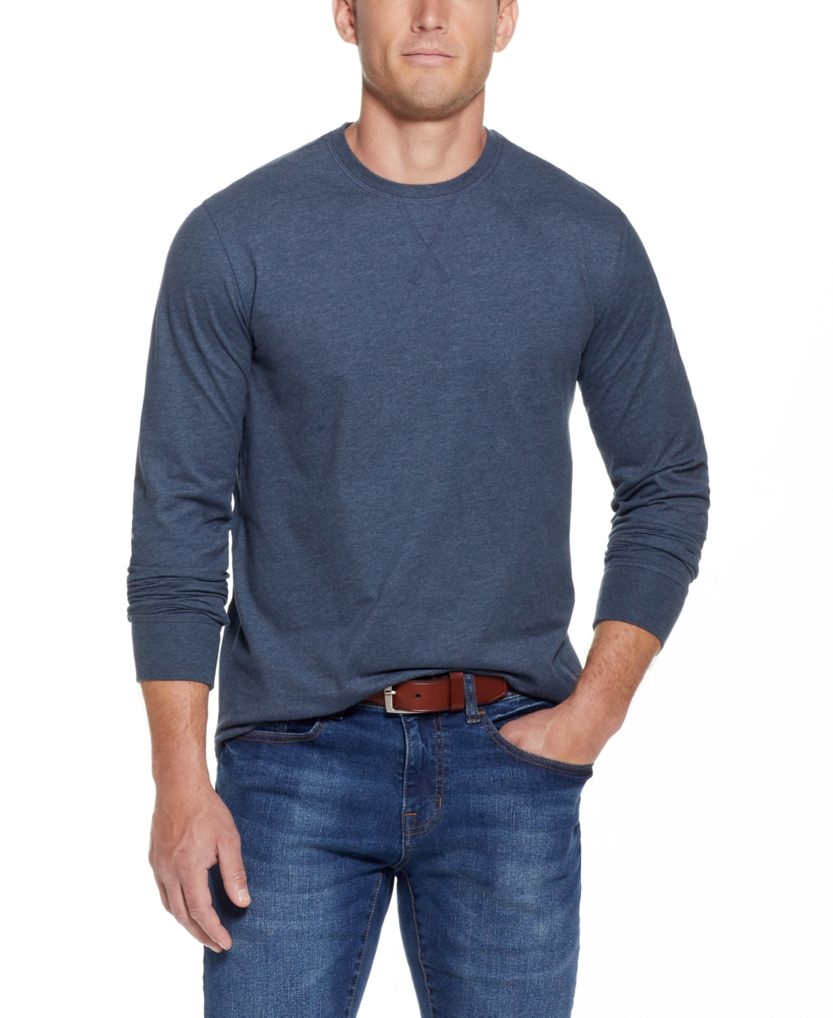 Weatherproof Vintage Men's Long Sleeved Brushed Jersey Crew Neck T-shirt In Dark Sapphire