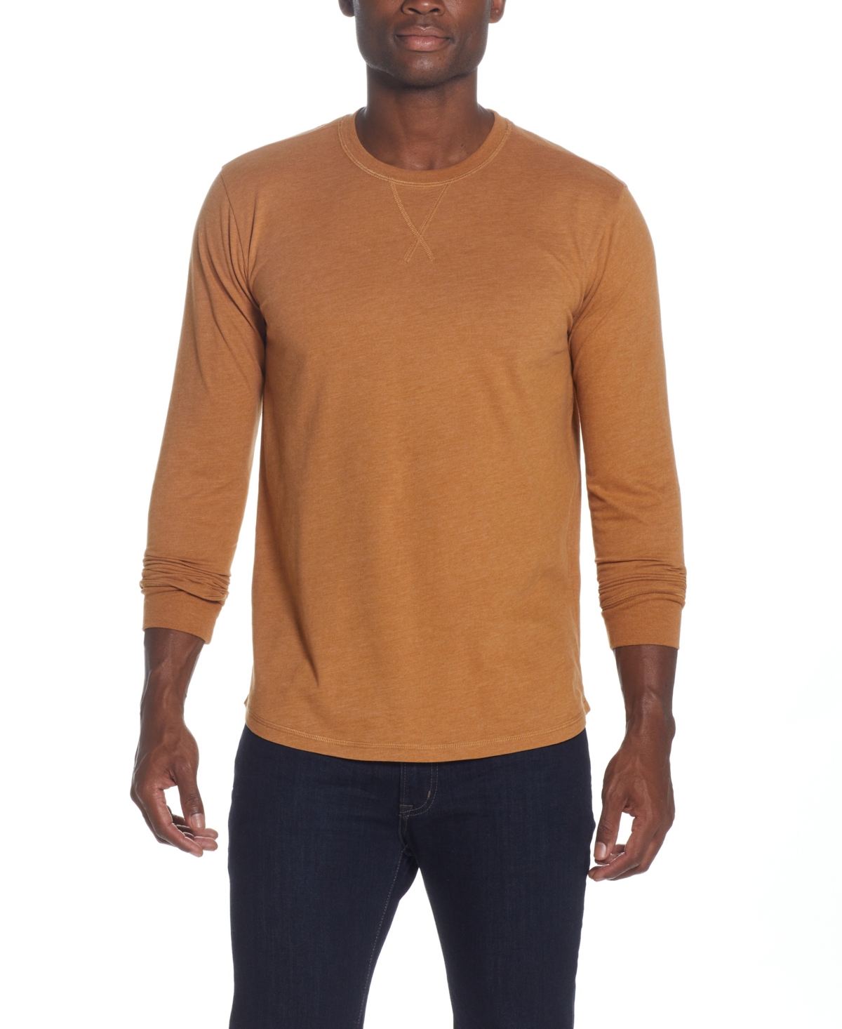 Weatherproof Vintage Men's Long Sleeved Brushed Jersey Crew Neck T-shirt In Cathay Spice
