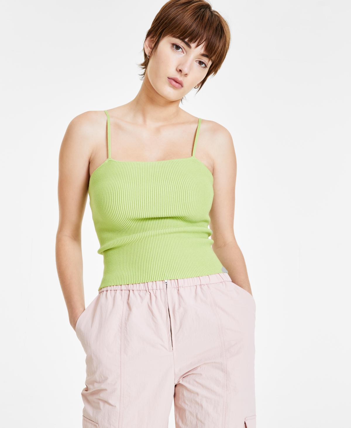 Bar Iii Women's Rib-knit Ottoman Tank Top, Created For Macy's In Spring Lime