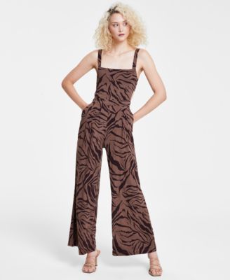 Bar III - Women's Printed Square-Neck Cutout-Side Wide-Leg Jumpsuit