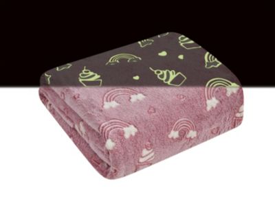 Glow In The Dark Pink Rainbows & Cupcakes Ultra Plush Fleece Accent Throw Blanket - 50 In. X 60 In.