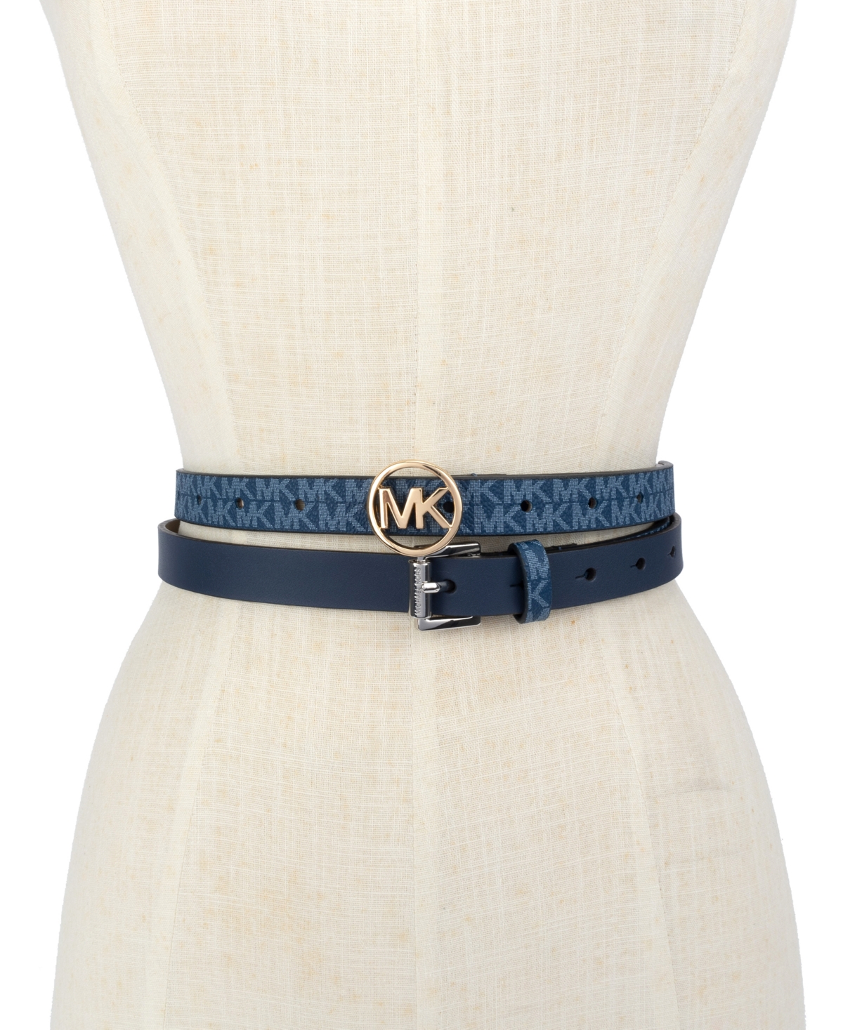 Michael Kors Michael  2-pk. Smooth Leather & Logo-print Belts In Navy  River Blue