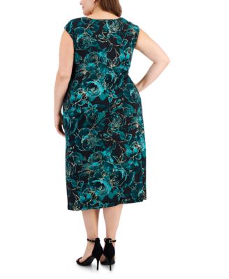 Plus Size Floral-Print Cowlneck Midi Dress