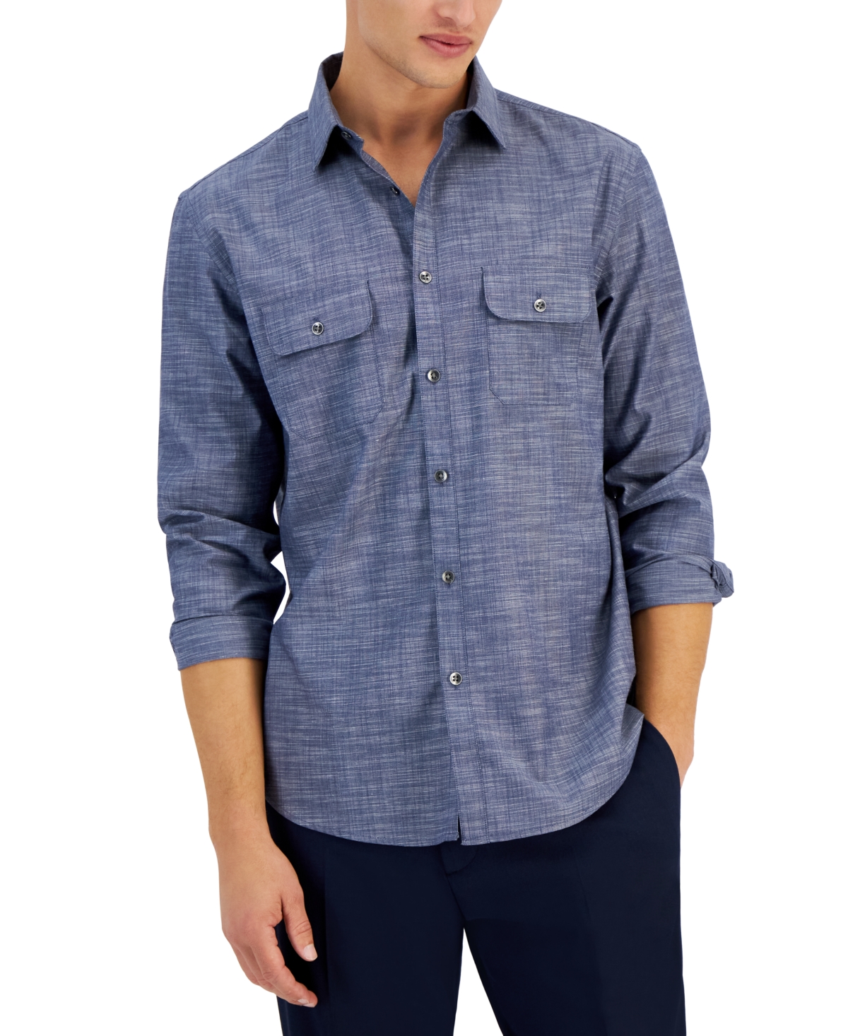 Alfani Men's Regular-fit Solid Shirt, Created For Macy's In Dress Blue