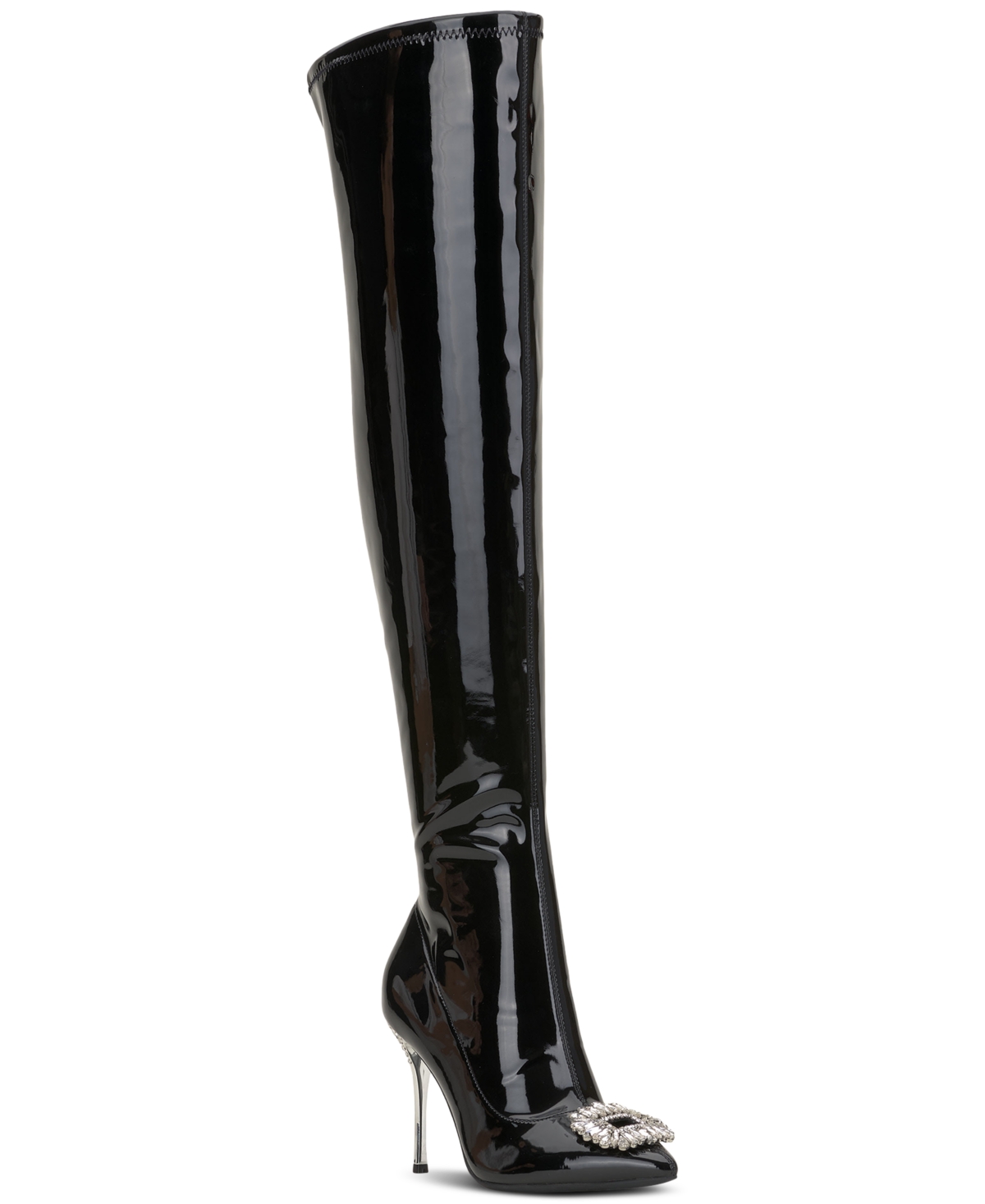 Women's Romina Embellished Pointed-Toe Over-The-Knee Boots, Created for Macy's - Black Patent