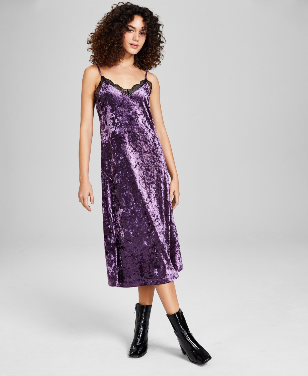And Now This Women's Lace Trim Velour Midi Dress In Blackberry Tart