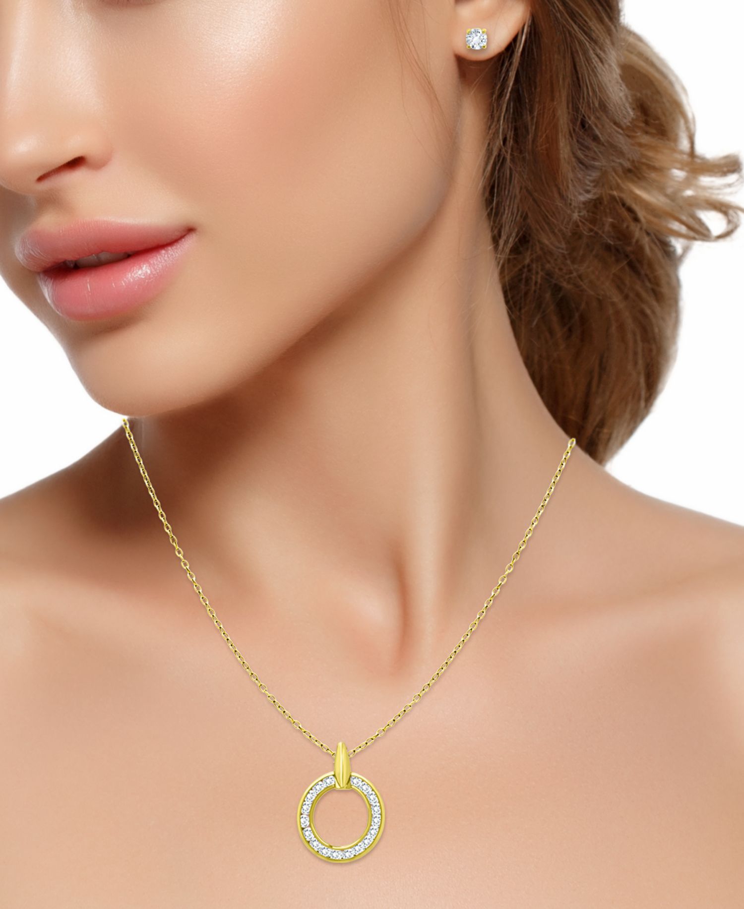 2-Pc. Set Cubic Zirconia Circle Pendant Necklace & Stud Earrings