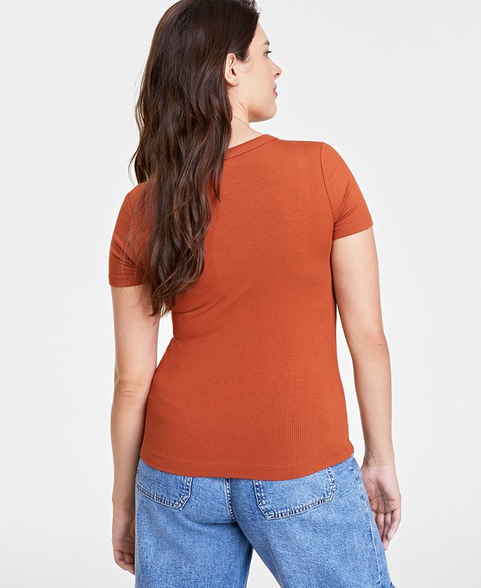 On 34th Women's ShortSleeve Ribbed TShirt, Created for Macy’s Macy's