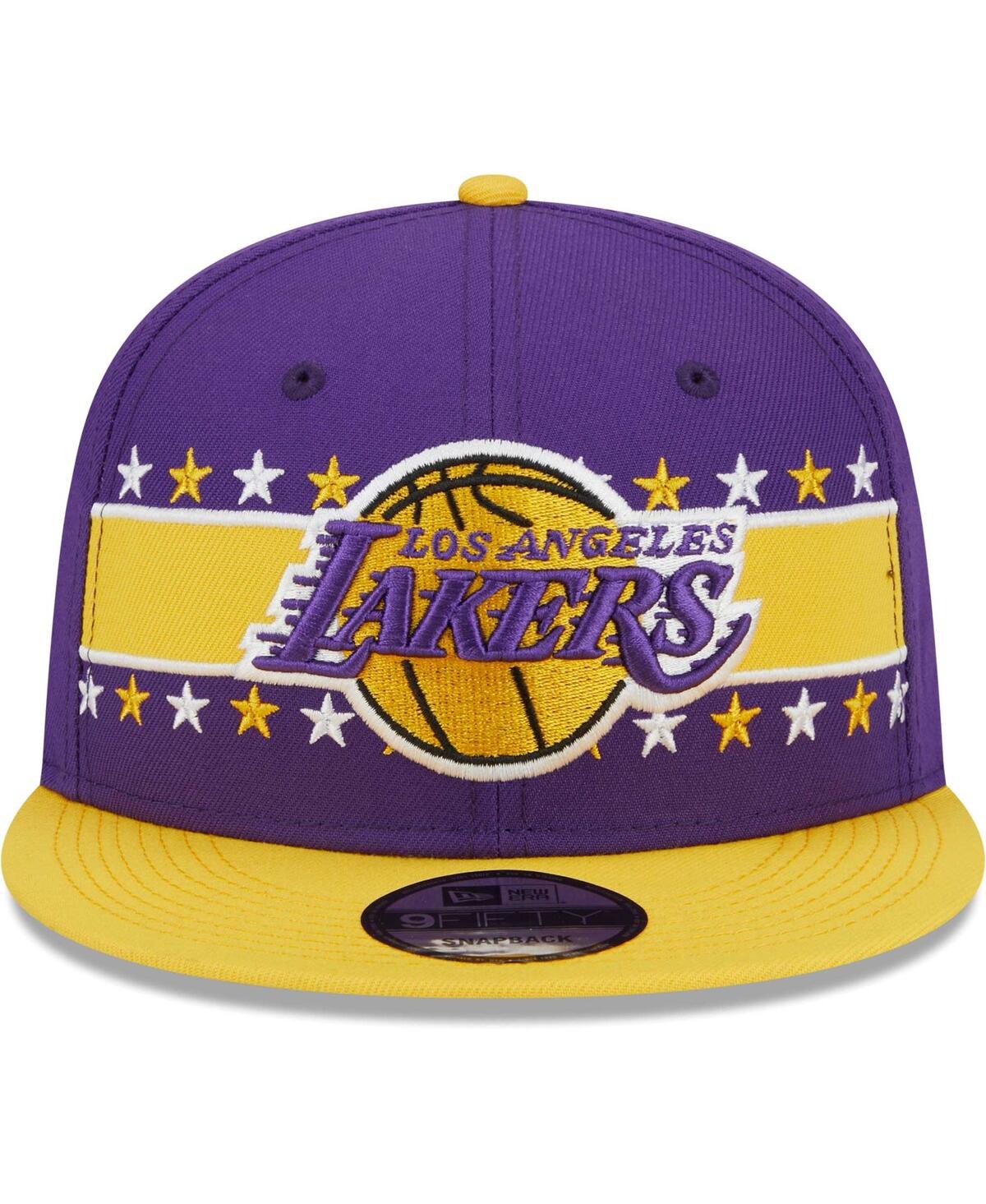 Shop New Era Men's  Purple Los Angeles Lakers Banded Stars 9fifty Snapback Hat