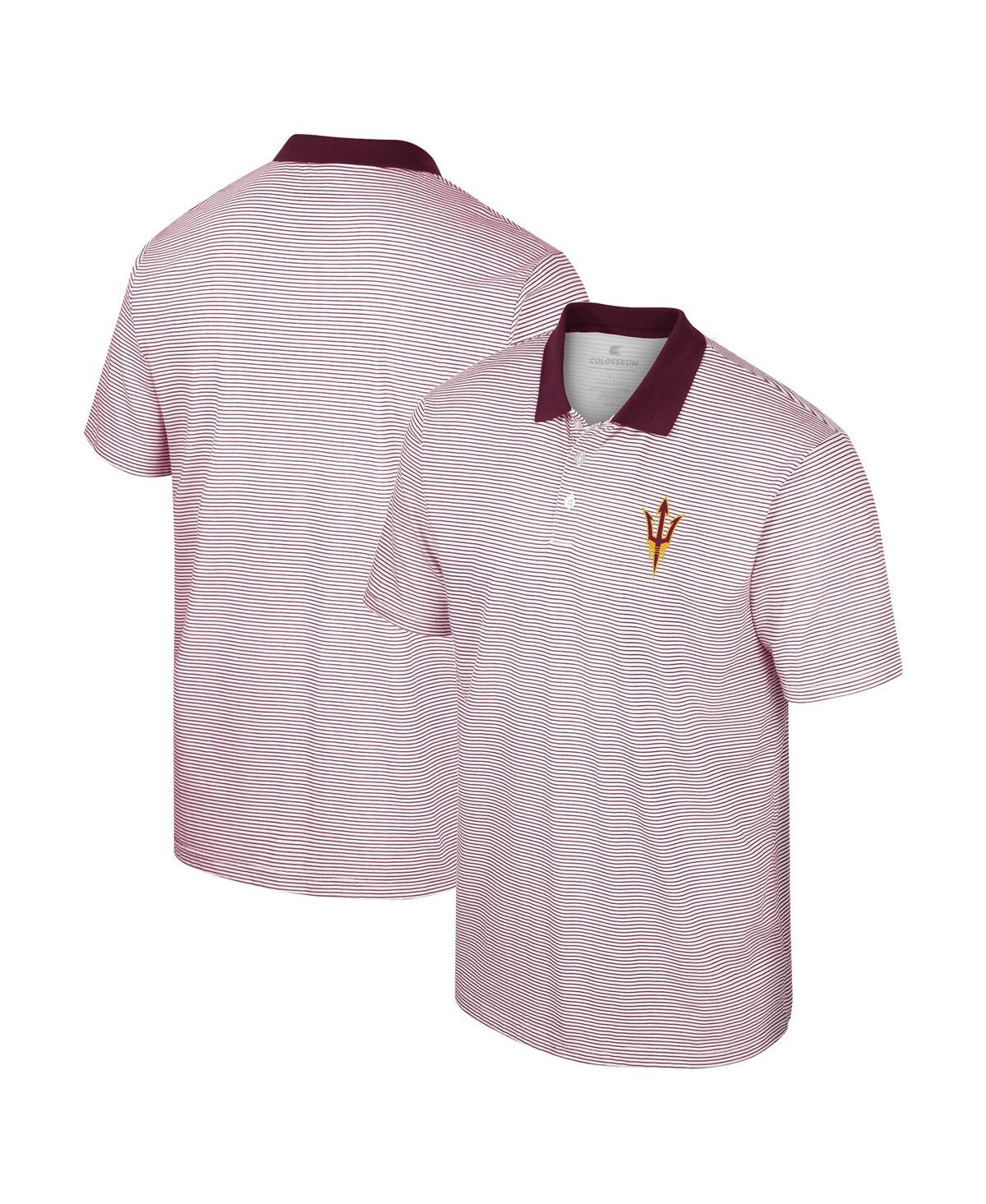Shop Colosseum Men's  White, Cardinal Arizona Sun Devils Print Stripe Polo Shirt In White,maroon