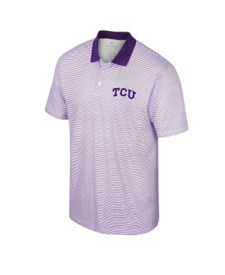 Men's White, Purple ECU Pirates Print Stripe Polo Shirt