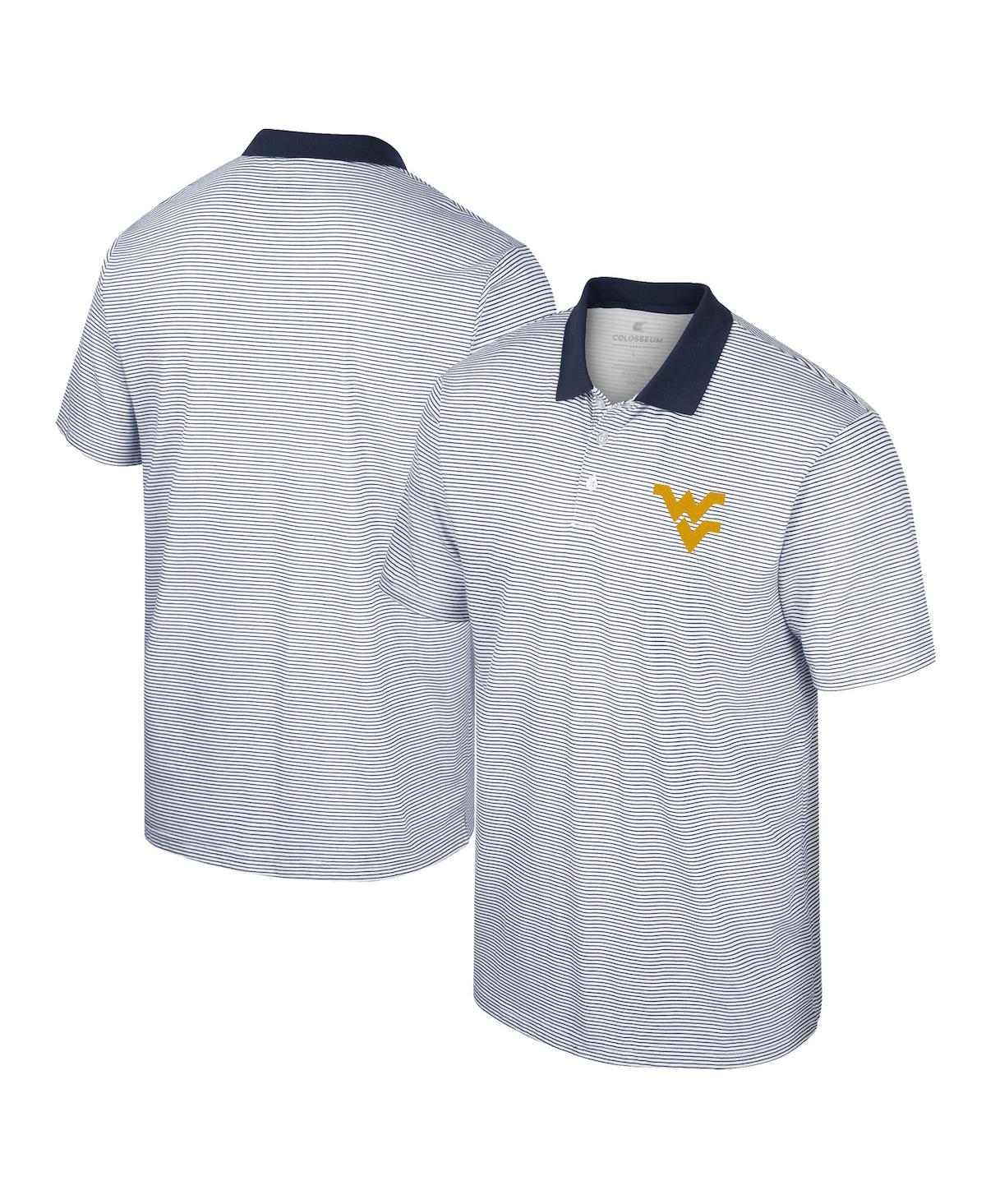 Shop Colosseum Men's  White, Navy West Virginia Mountaineers Print Stripe Polo Shirt In White,navy