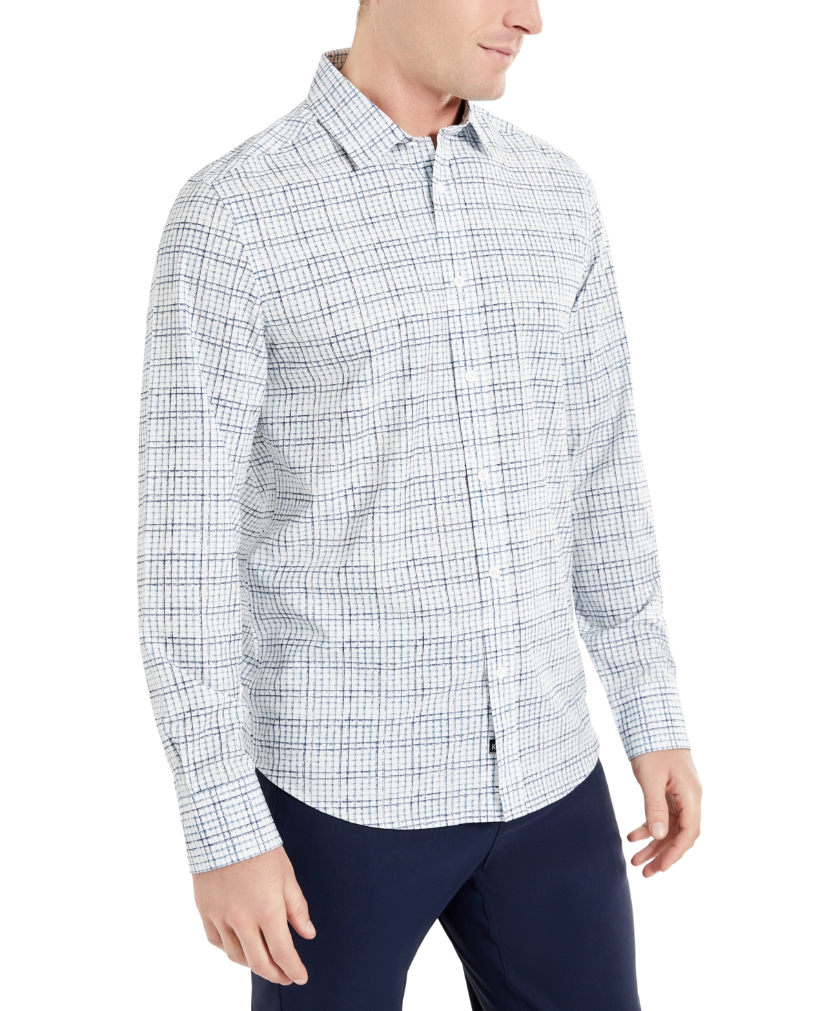 Kenneth Cole Men's Slim Fit Performance Shirt In Distressed Check Blue Pattern