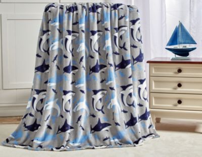 Juvi Blue & Gray Baby Shark Ultra Plush Fleece Accent Throw Blanket - 50 in. W x 60 in. L