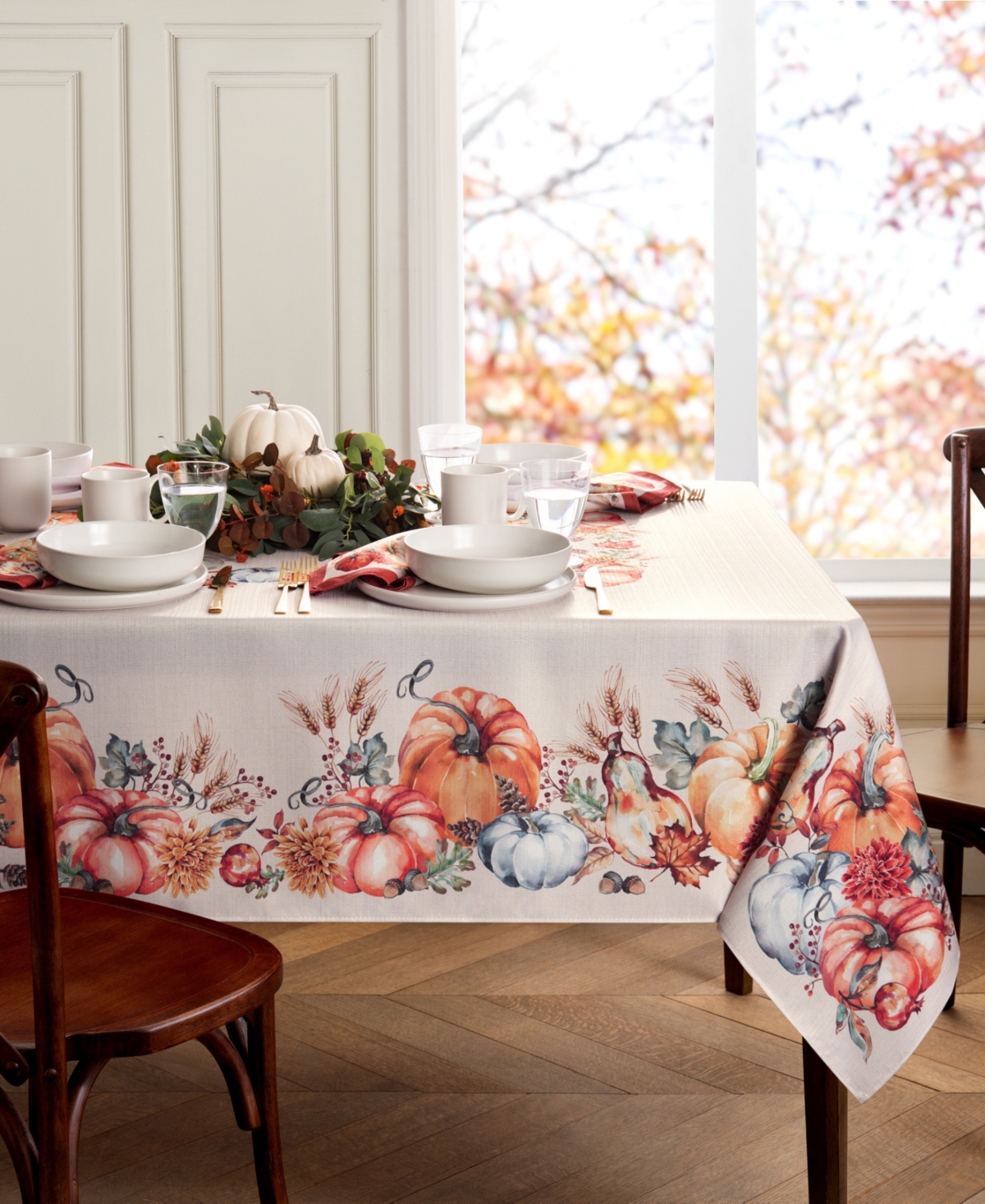 Elrene Botanical Harvest Pumpkin Engineered Tablecloth, 60" X 120" In Multi