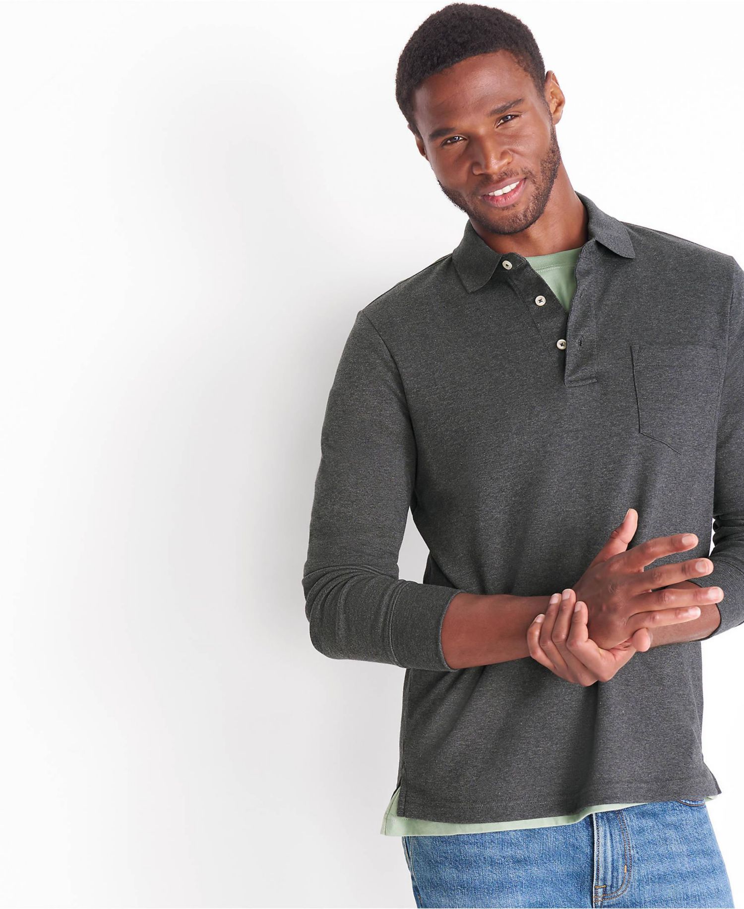Men's Long Sleeve Cotton Supima Polo Shirt with Pocket
