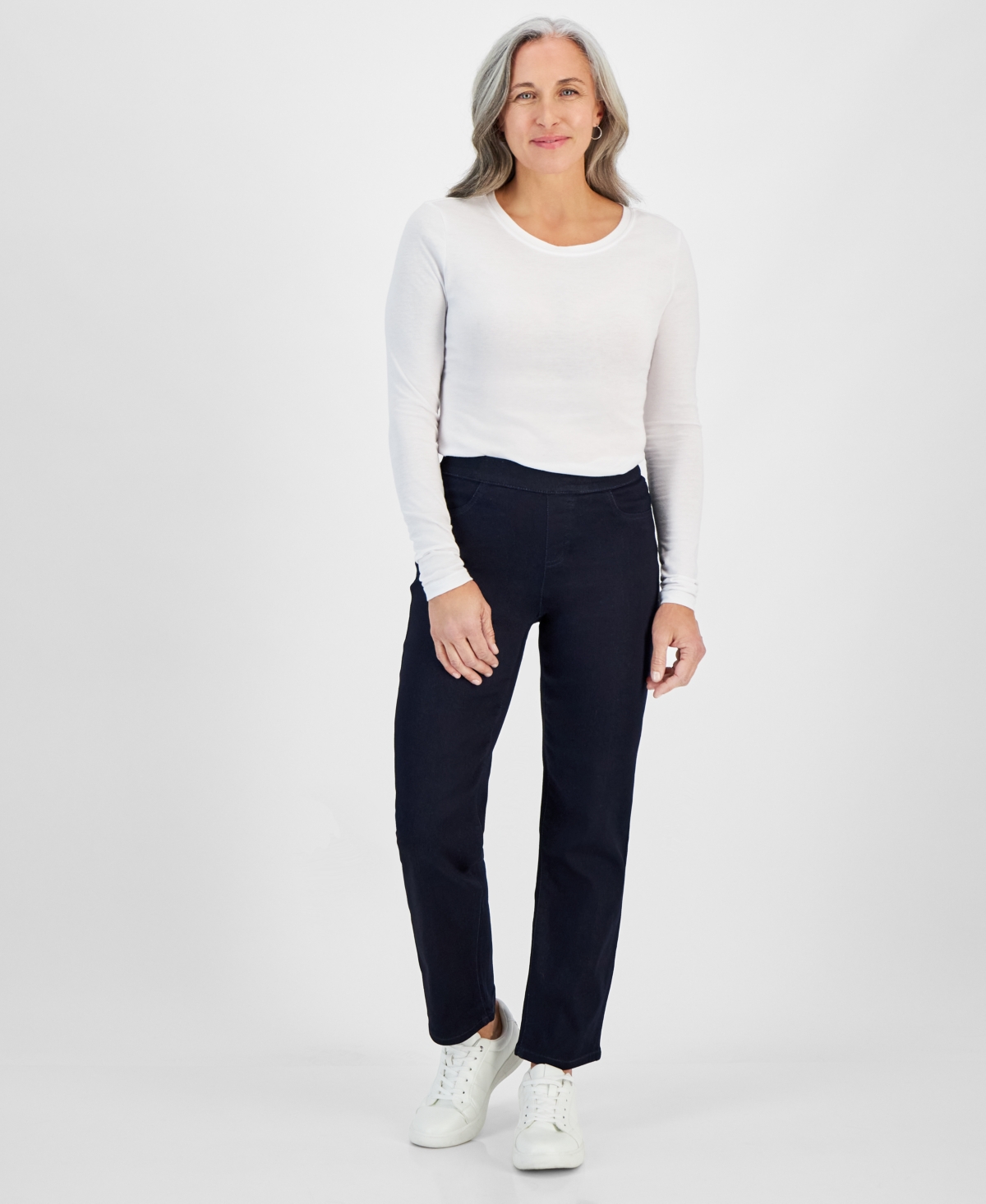 STYLE & CO PETITE MID-RISE PULL-ON STRAIGHT JEANS, CREATED FOR MACY'S