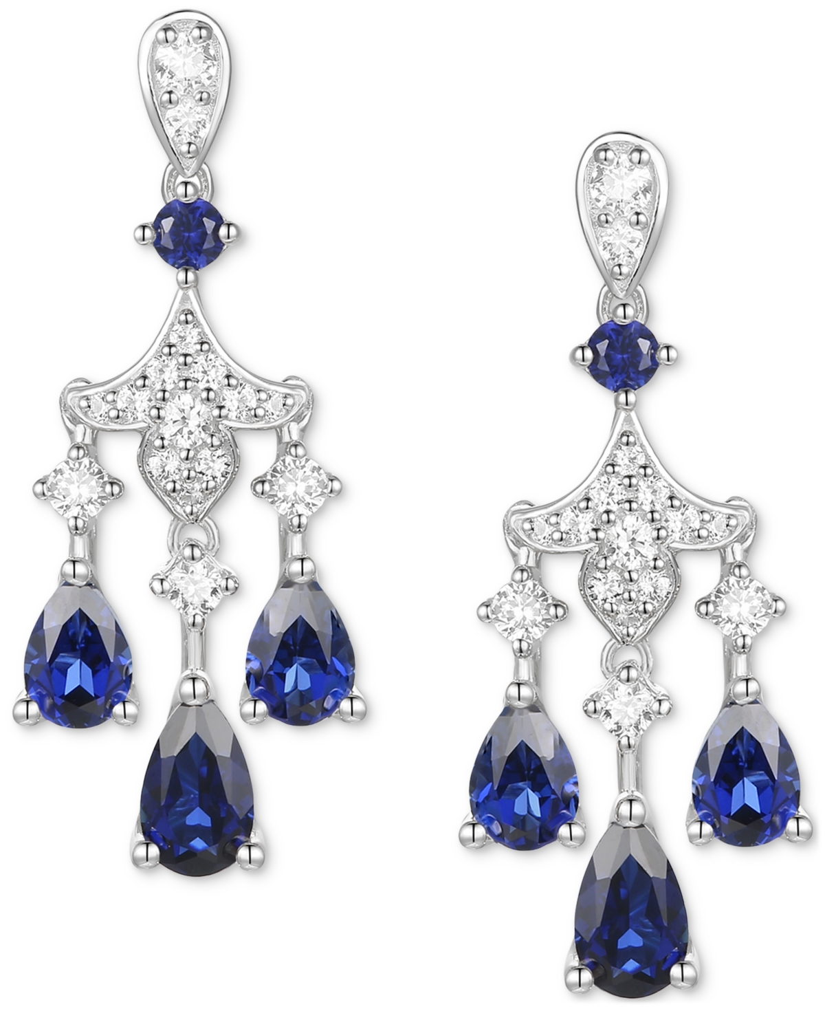Lab-Grown Blue(1-1/4 ct. t.w.) & Lab-Grown White(1/3 ct. t.w.) Chandelier Drop Earrings in Sterling Silver - Sapphire
