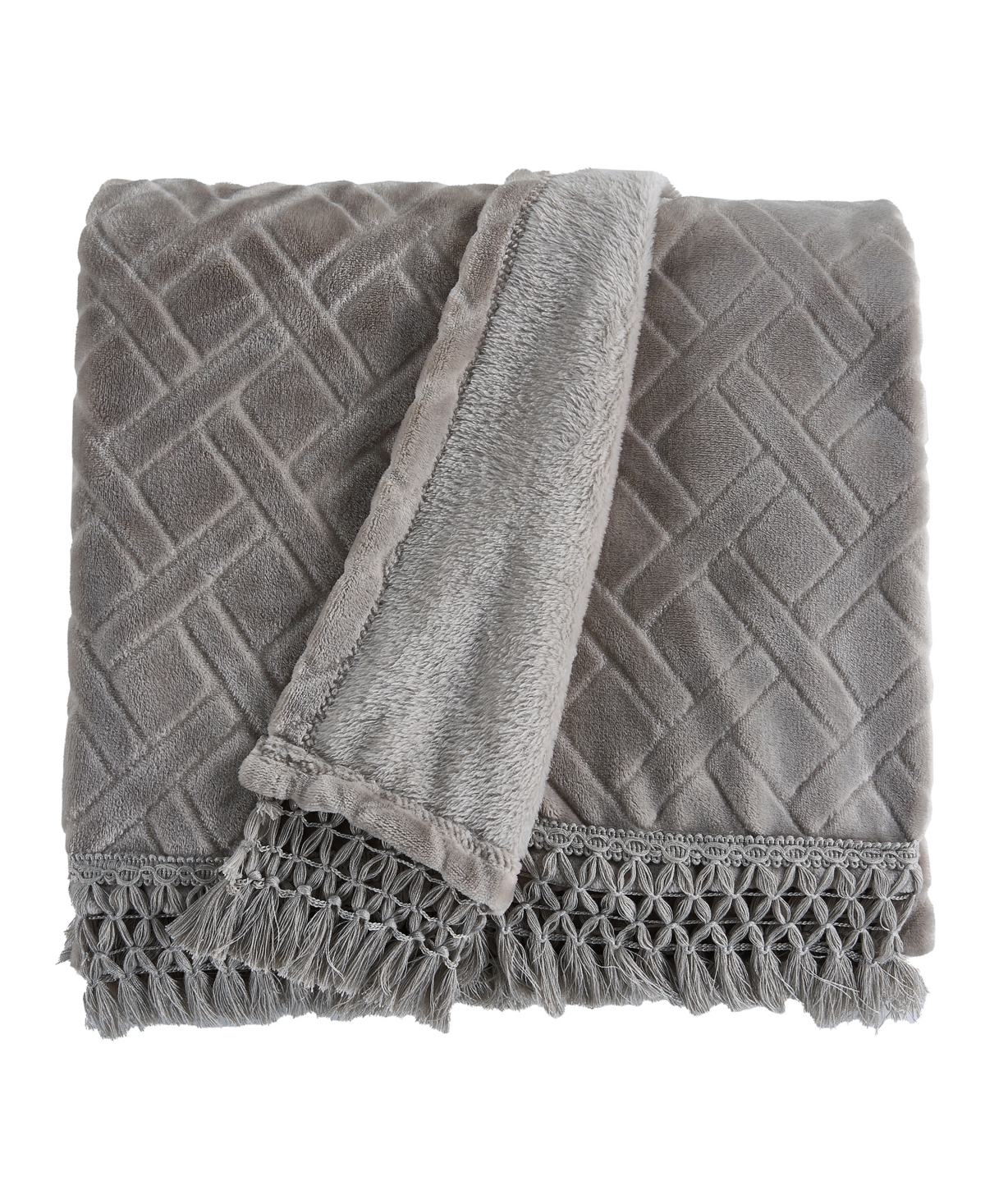 Shop Videri Home Diamond Fringe Plush Throw Blanket, 60" X 50" In Gray