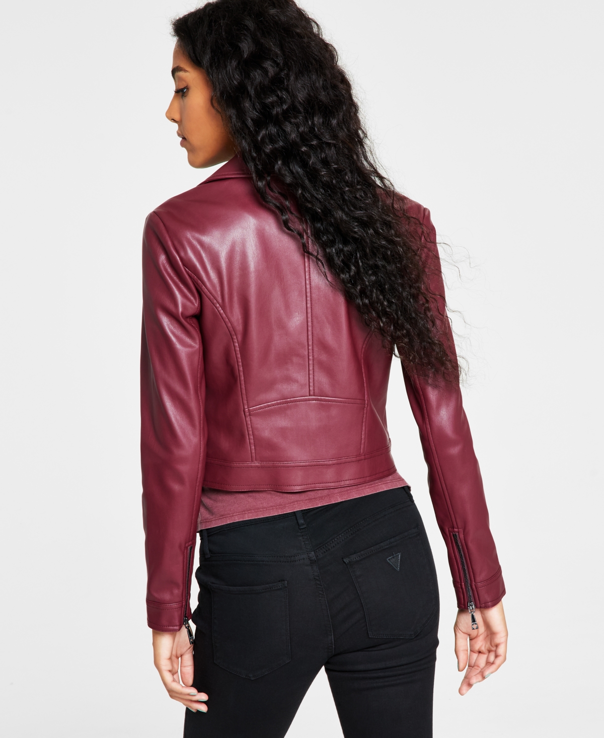 Guess Women's Venom Faux-Leather Cropped Moto Jacket