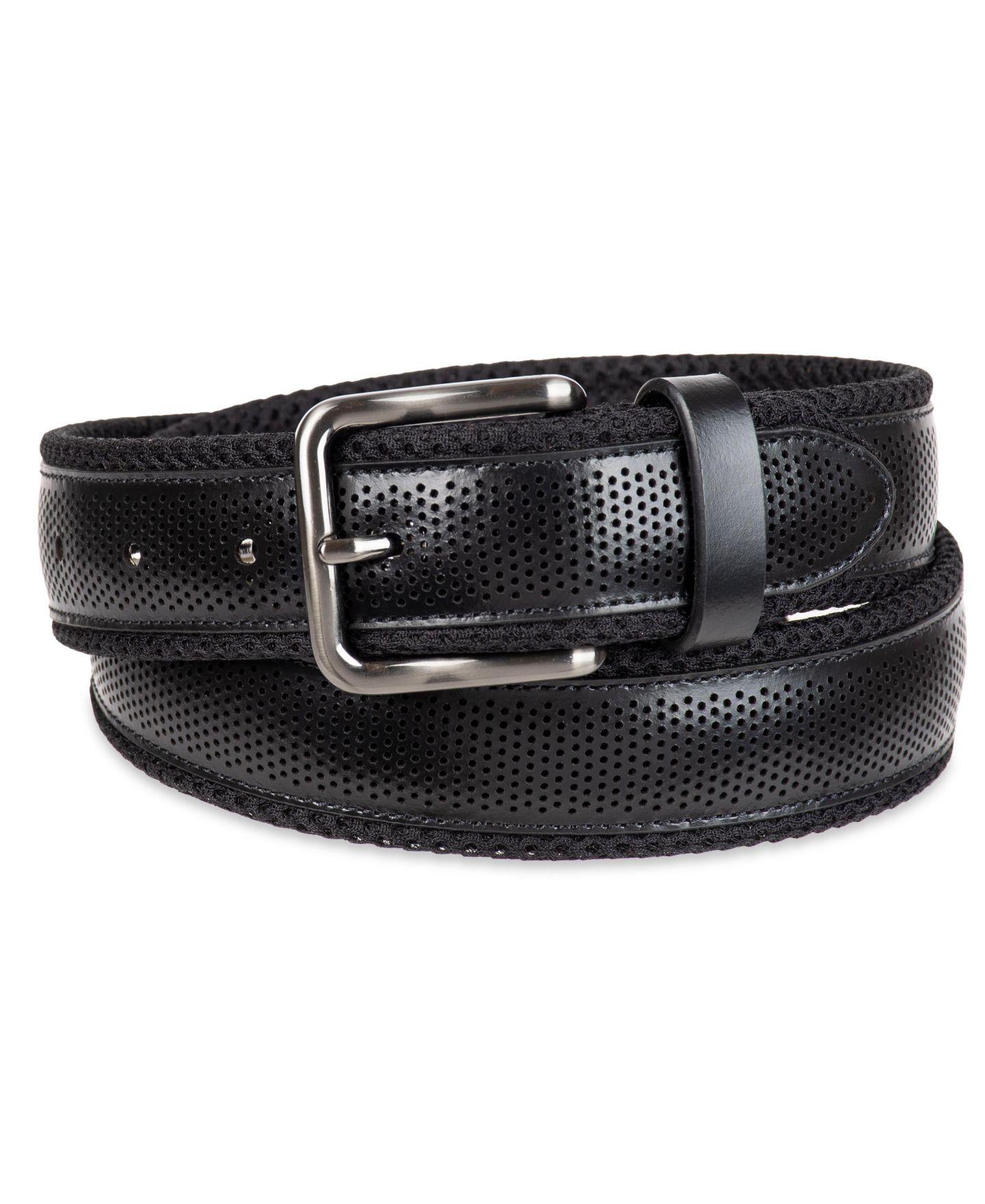 Мужской ремень Tommy Bahama Neoprene with Perforated Leather Overlay Casual Belt, цвет: Чёрный — фото 1