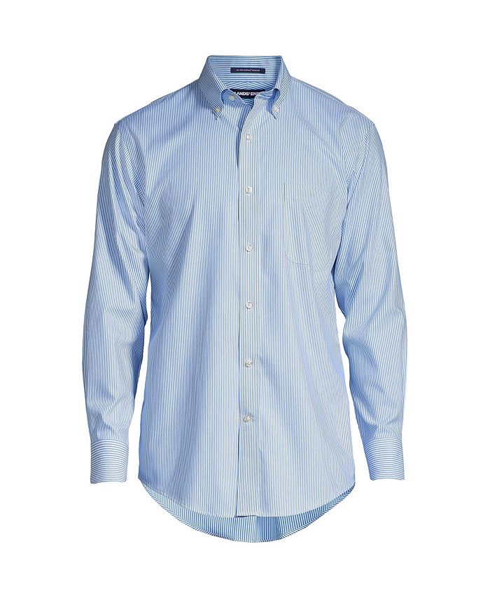 Lands' End Men's Pattern No Iron Supima Pinpoint Button Down Collar ...