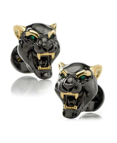Мужские запонки Ox & Bull Trading Co. Sterling Silver Black and Gold-tone Panther Cufflinks