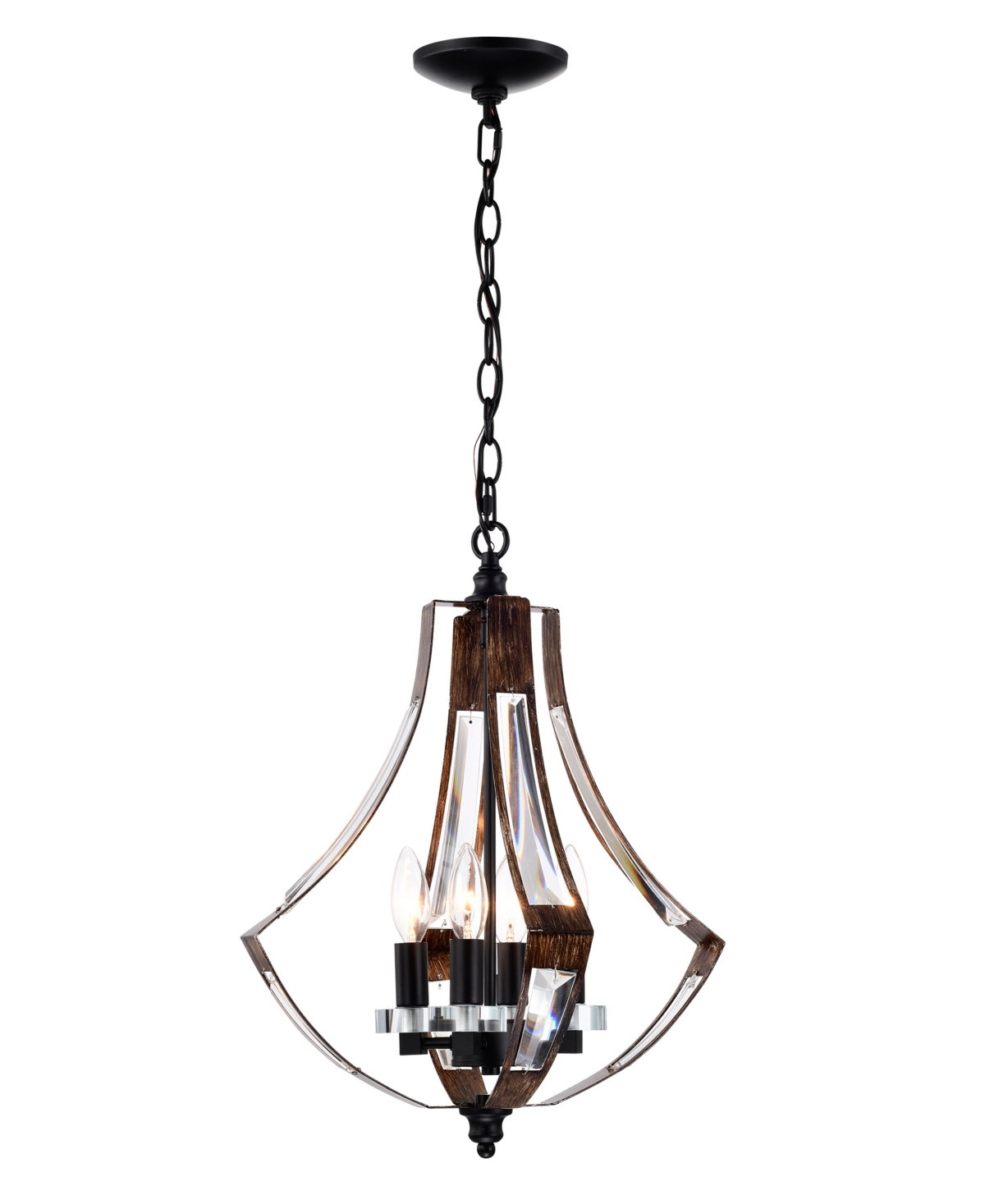 Home Accessories Fabiola 15" 4-light Indoor Chandelier With Light Kit In Matte Black And Faux Wood Grain