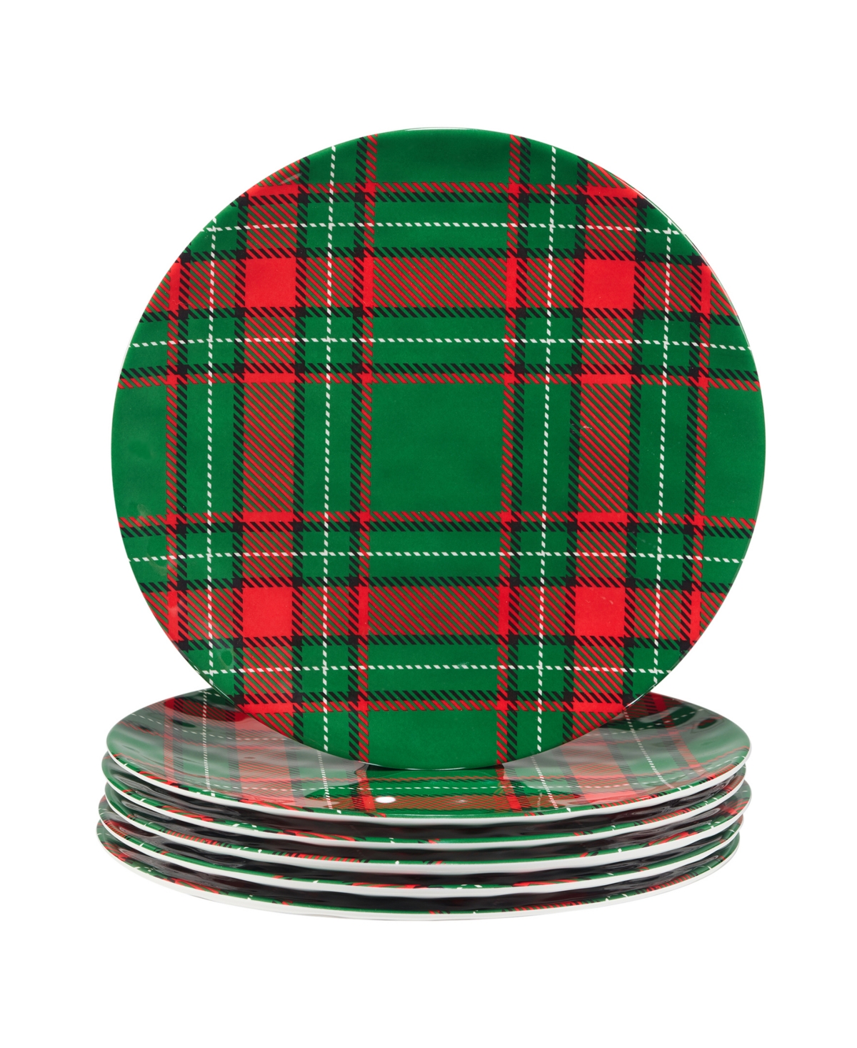 Christmas Plaid 11" Set of 6 Dinner Plate - Red
