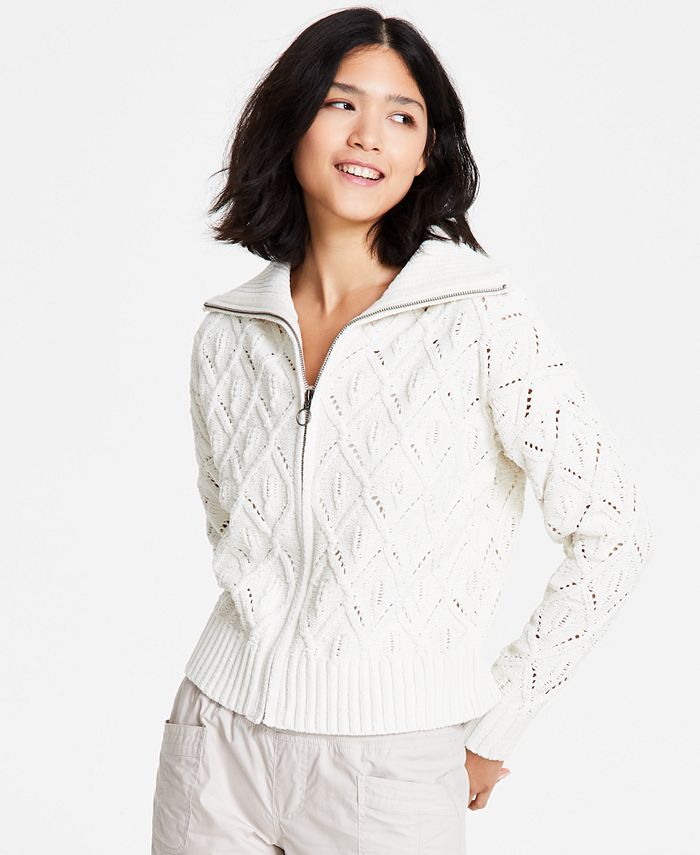 Crave Fame Juniors' CableKnit ZipUp Sweater Macy's