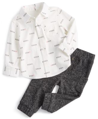 First Impressions - Baby Boys XO Valentine Cotton Shirt and Pants, 2 Piece Set
