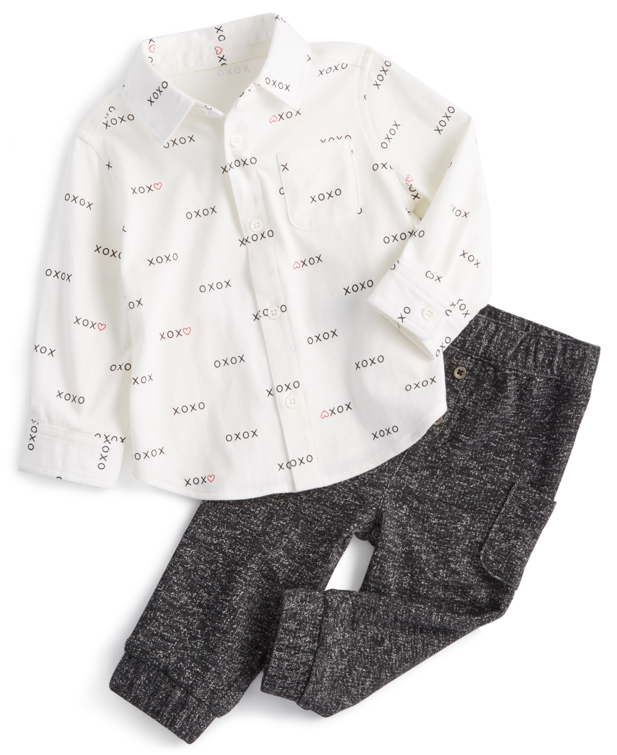 First Impressions Baby Boys Xo Collared Shirt And Pants, 2 Piece Set, Created For Macy's In Angel White