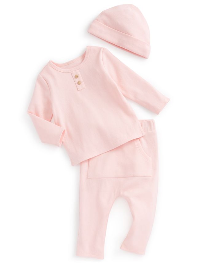First Impressions Baby Girls Solid Soft Rib Hat, Top and Pants, 3 Piece ...