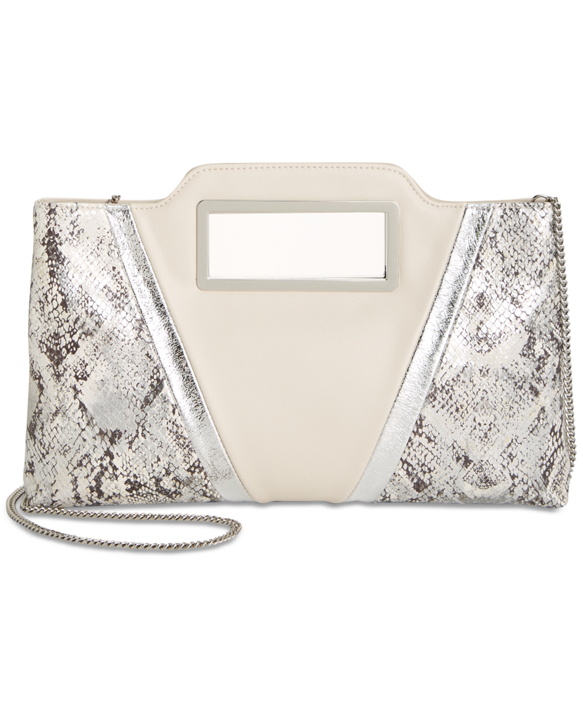 Inc International Concepts Juditth Handle Quilted Clutch, Created For Macy's In Bone,snake,slv
