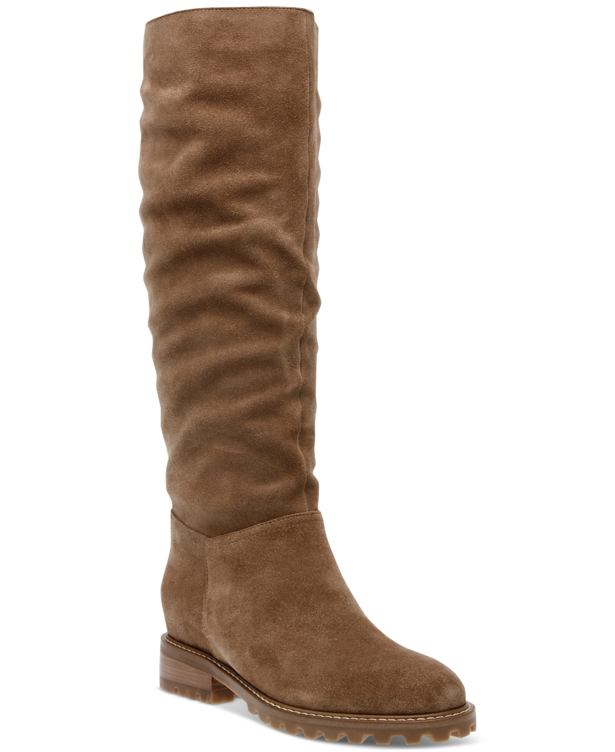Steve Madden Women's Lorayle Lug-sole Slouch Tall Boots In Tan Suede