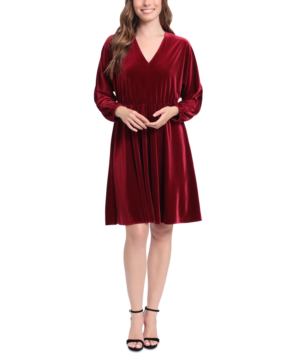 London Times Women's Dolman-sleeve Velvet Fit & Flare Dress In Red
