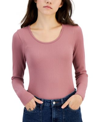 Hippie Rose - Juniors' Scoop-Neck Long-Sleeve Seamless Bodysuit