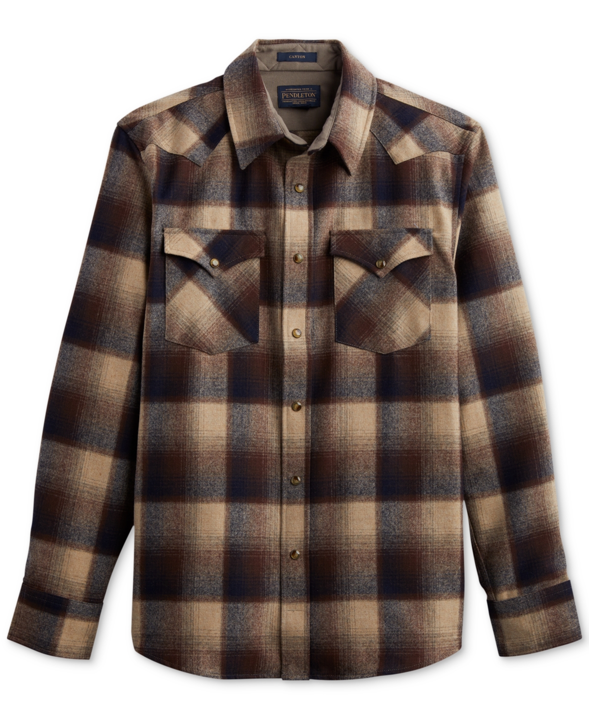 Pendleton Men's Canyon Plaid Button-down Wool Western Shirt In Brown,navy Ombre