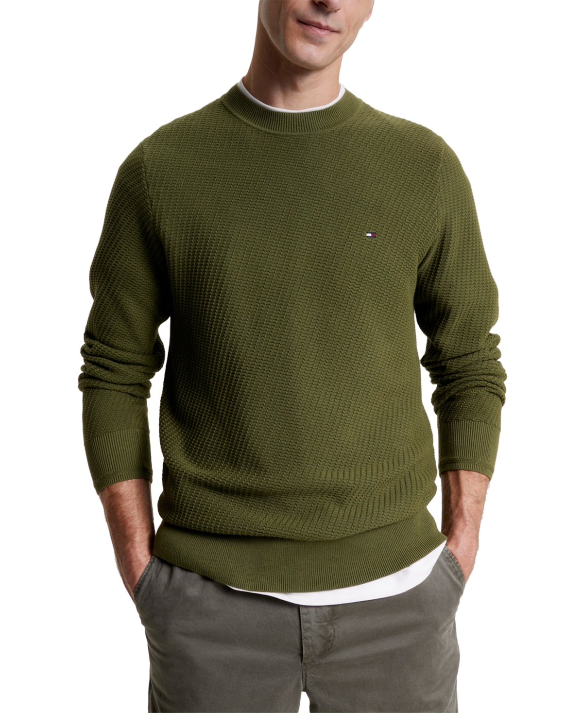 Tommy Hilfiger Rectangle Stitch Sweater In Putting Green