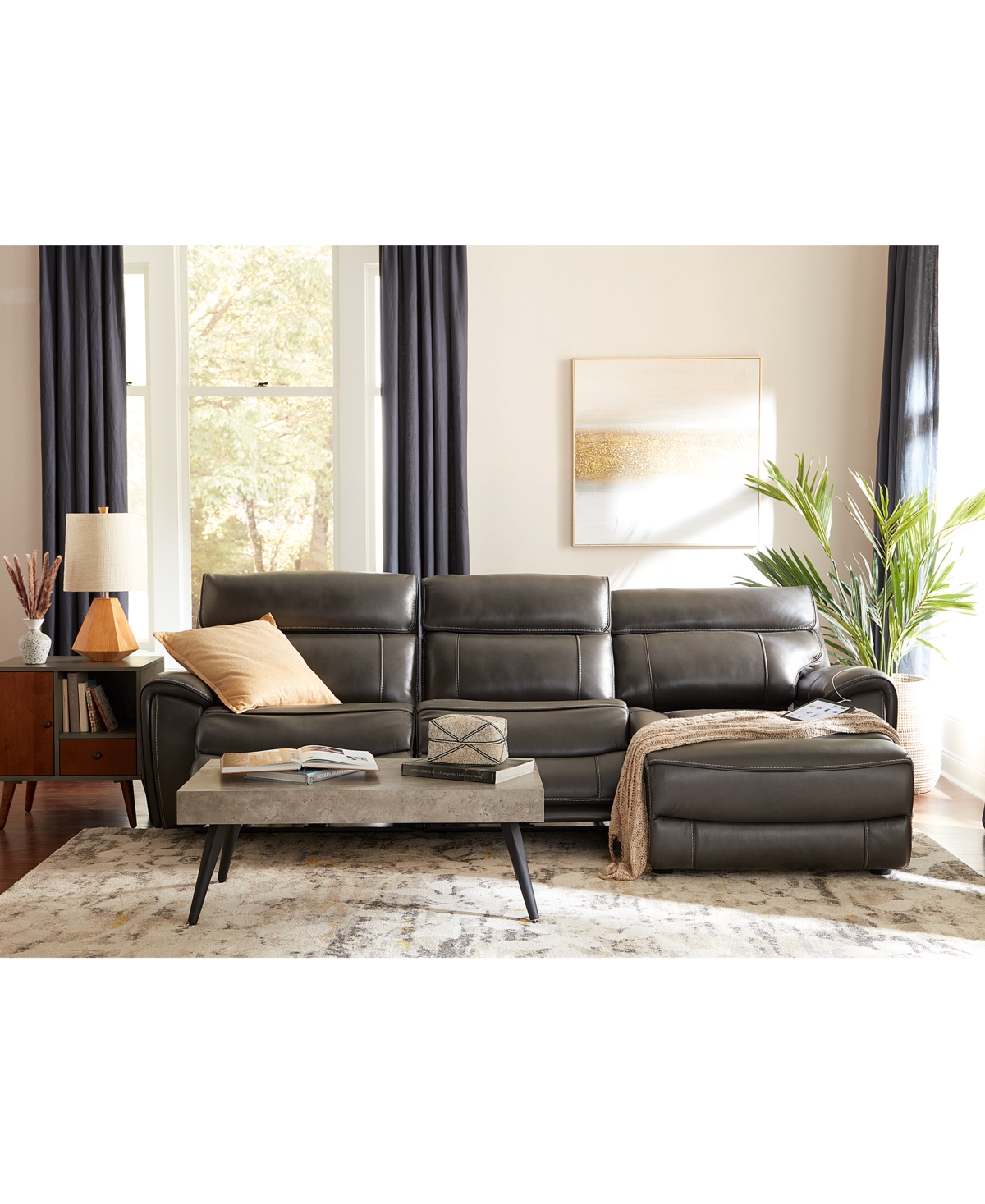 Shop Macy's Hutchenson 119.5" 5-pc. Zero Gravity Leather Sectional With 2 Power Recliners, Created For  In Coffee