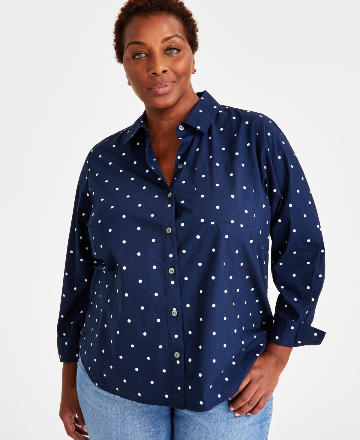 Style & Co Plus Size Perfect Shirt, Created For Macy's In Simple Dot Blue